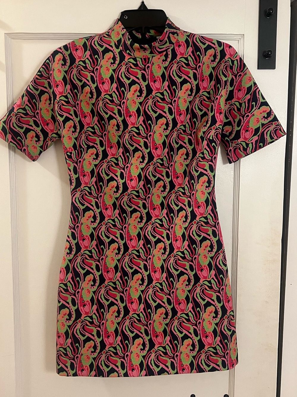 Zara Black Mini Dress with Pink and Green Paisley Print
